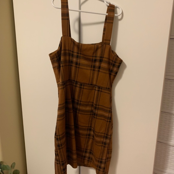 Taupe and Brown Plaid Dress for Women - Picture 5 of 5